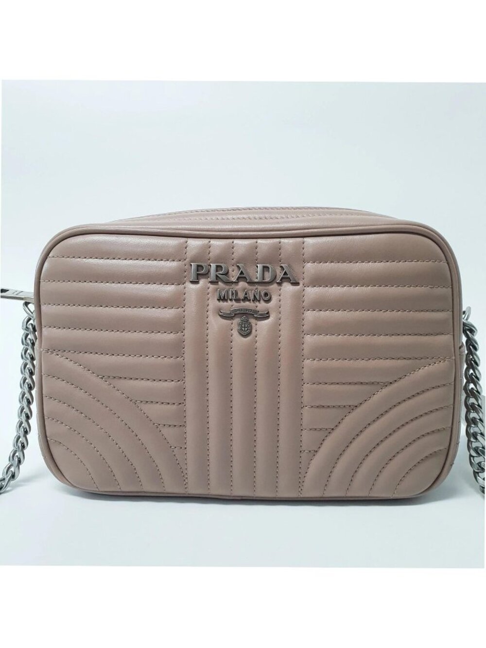 Authentic Prada Diagramme Camera Bag Nude Beige Leather Crossbody Chain Luxury - Picture 2 of 11